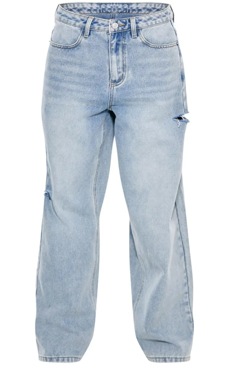 PrettyLittleThing Christmas Shop*Split Cut Out Denim Boyfriend Jeans