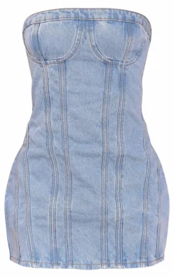 Strapless Corset Seam Denim Bodycon Dress-PrettyLittleThing Clearance
