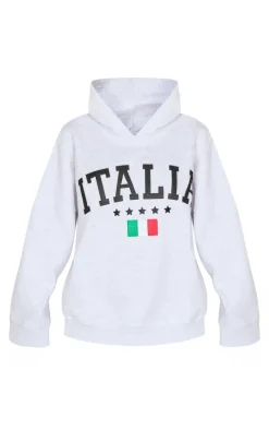 Ice Grey Embroidered Italia Print Hoodie