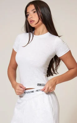 PrettyLittleThing T-Shirts*Studio Archive Embroidered Cotton Short Sleeve Longline Top