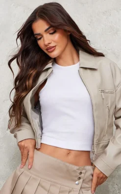 PrettyLittleThing Faux Leather Jackets*Textured Faux Leather Minimal Biker Jacket