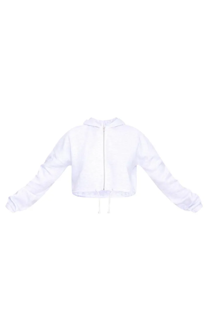 Ice Grey Toggle Waist Zip Up Cropped Hoodie