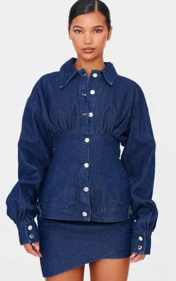 Sale PrettyLittleThing Asymmetric Layered Panel Denim Mini Skirt Indigo