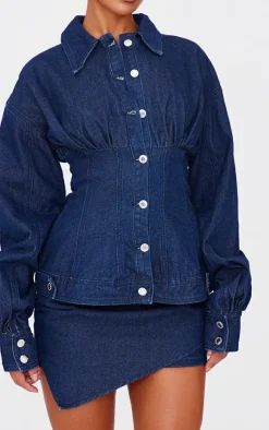 Sale PrettyLittleThing Asymmetric Layered Panel Denim Mini Skirt Indigo