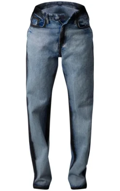 Online PrettyLittleThing Indigo Blue Wash Contrast Edge Washed Down Straight Leg Denim Jeans Washed Indigo