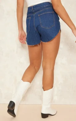 Indigo Blue Wash High Side Denim Mom Shorts