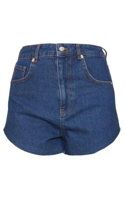Indigo Blue Wash High Side Denim Mom Shorts
