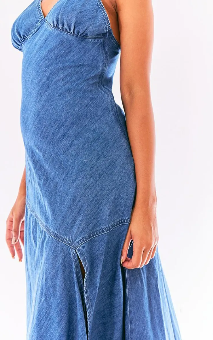 Lightweight Split Hem Denim Handkerchief Dress-PrettyLittleThing Sale