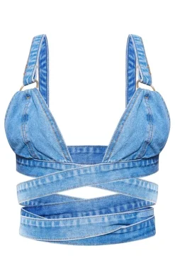 PrettyLittleThing Bralets*Tie Denim Bralet