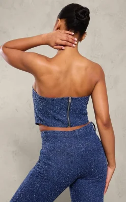 Best PrettyLittleThing Bobble Denim Corset Crop Top Indigo