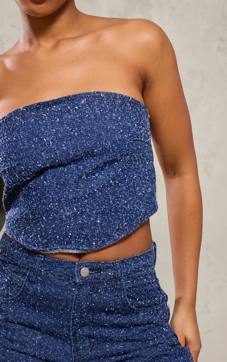 Best PrettyLittleThing Bobble Denim Corset Crop Top Indigo