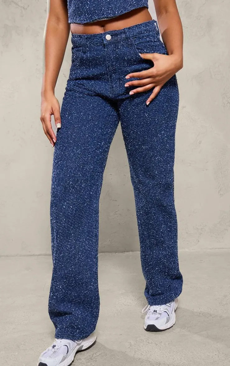 Best PrettyLittleThing Bobble Denim High Waist Wide Leg Jean Indigo