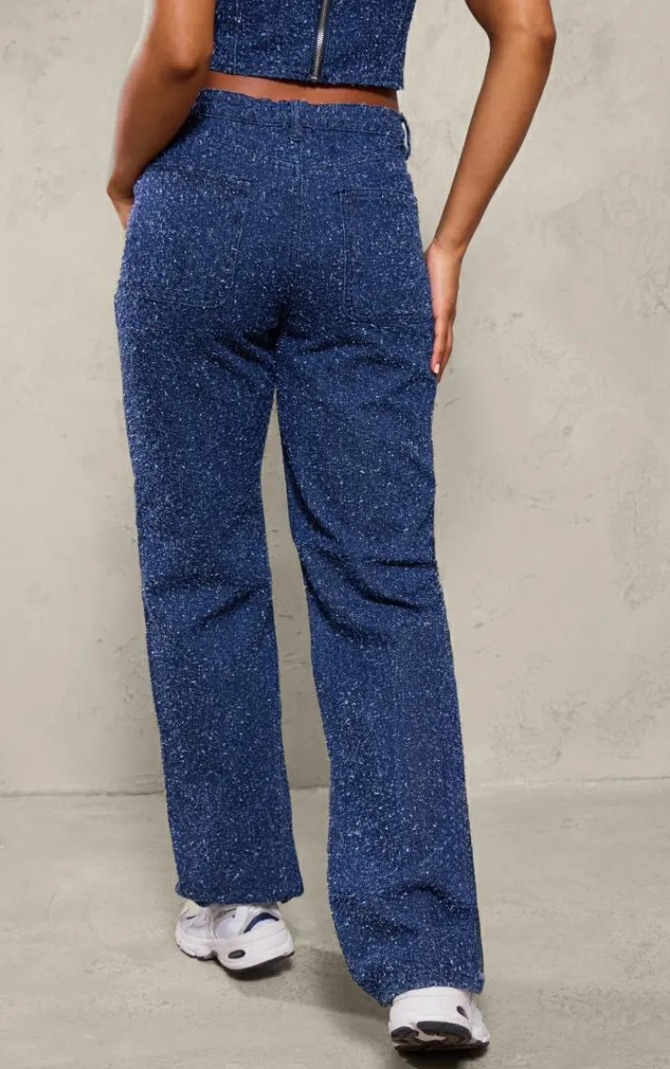 Best PrettyLittleThing Bobble Denim High Waist Wide Leg Jean Indigo