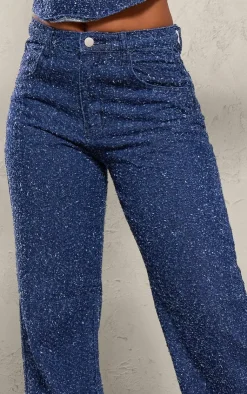 Best PrettyLittleThing Bobble Denim High Waist Wide Leg Jean Indigo