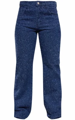 Best PrettyLittleThing Bobble Denim High Waist Wide Leg Jean Indigo
