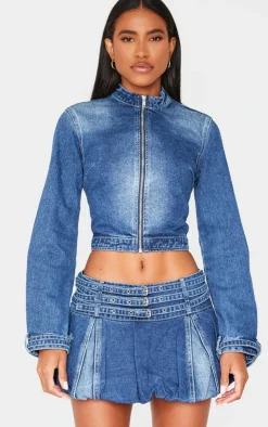 Buckle Detail Cropped Moto Jacket-PrettyLittleThing Outlet