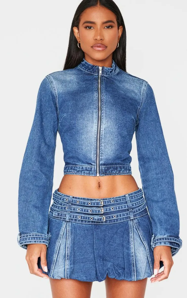 Buckle Detail Cropped Moto Jacket-PrettyLittleThing Outlet