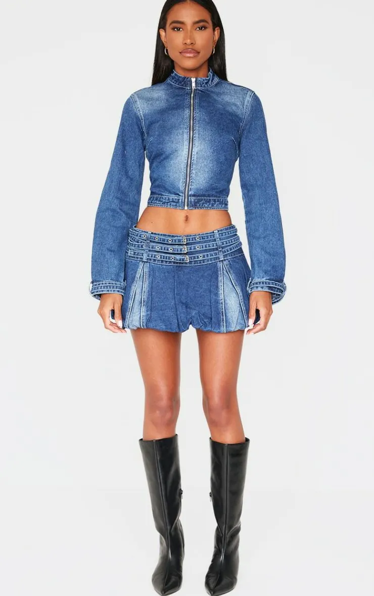 Buckle Detail Cropped Moto Jacket-PrettyLittleThing Outlet
