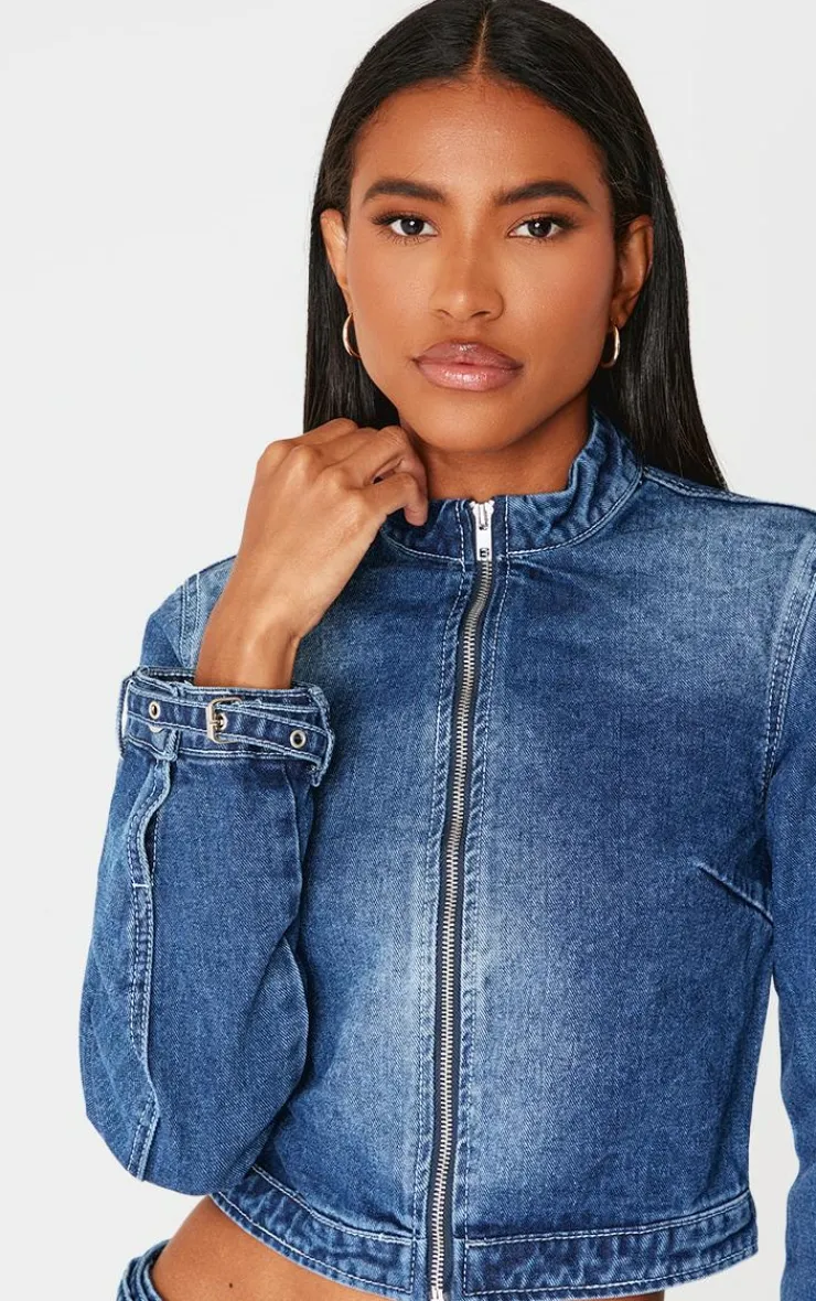 Buckle Detail Cropped Moto Jacket-PrettyLittleThing Outlet