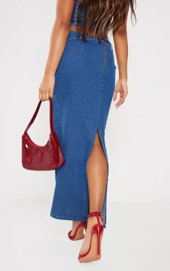 Best PrettyLittleThing Buckle Detail Denim Maxi Skirt Indigo