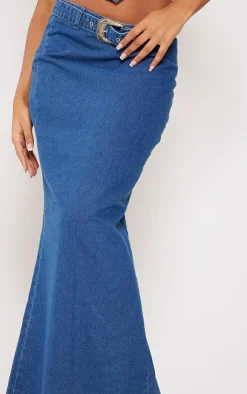 Best PrettyLittleThing Buckle Detail Denim Maxi Skirt Indigo