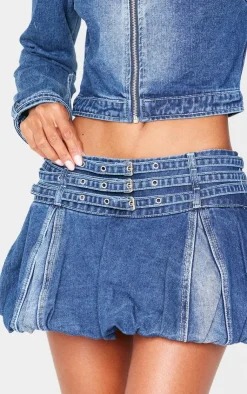 Buckle Detail Denim Puffball Mini Skirt-PrettyLittleThing Hot