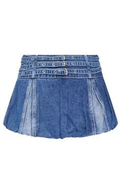 Buckle Detail Denim Puffball Mini Skirt-PrettyLittleThing Hot
