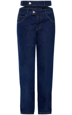 Discount PrettyLittleThing Cut Out Detail Cargo Pocket Wide Leg Jeans Indigo
