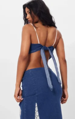 Best PrettyLittleThing Denim Lace Insert Bralet Indigo