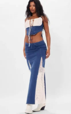 Best PrettyLittleThing Denim Lace Insert Bralet Indigo