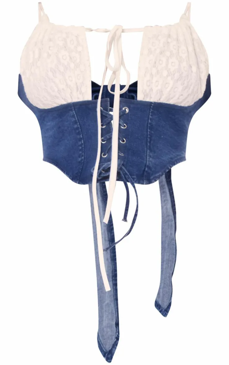 Best PrettyLittleThing Denim Lace Insert Bralet Indigo