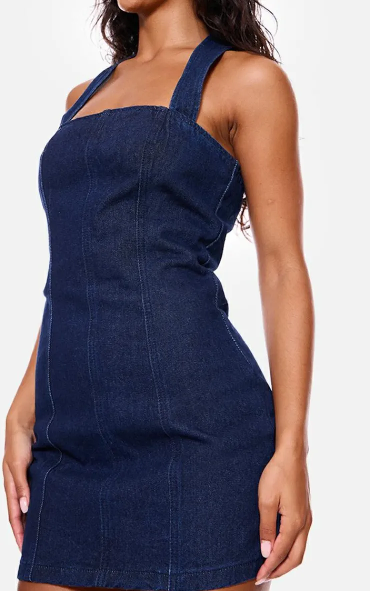 Halterneck Denim Mini Dress-PrettyLittleThing Discount