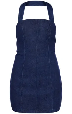Halterneck Denim Mini Dress-PrettyLittleThing Discount