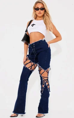 Lace Up Extreme Detail Flared Jeans-PrettyLittleThing Discount