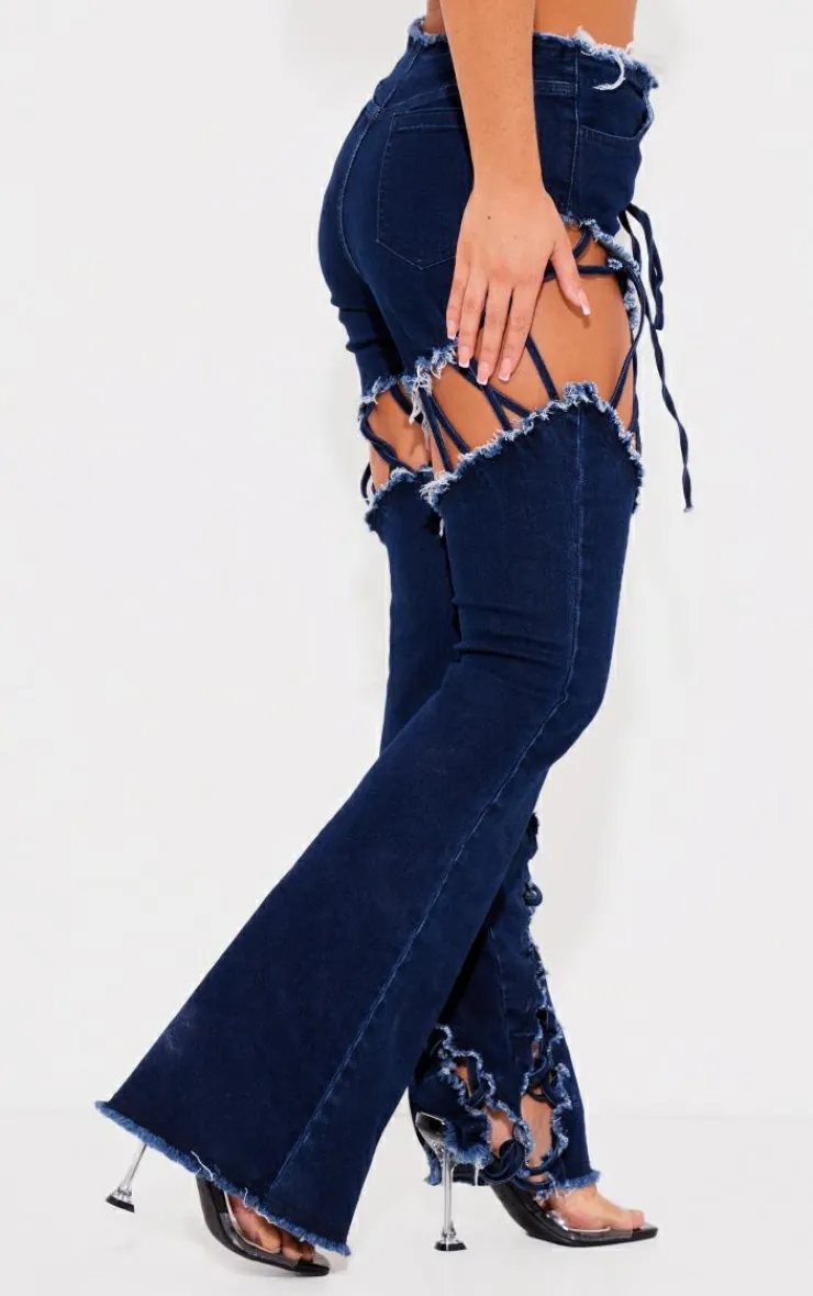 Lace Up Extreme Detail Flared Jeans-PrettyLittleThing Discount