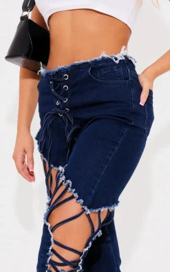Lace Up Extreme Detail Flared Jeans-PrettyLittleThing Discount