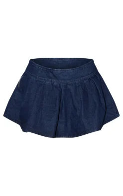 Outlet PrettyLittleThing Pleated Denim Mini Skirt Indigo