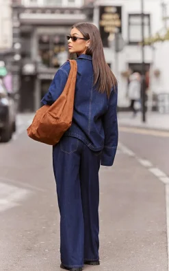 PrettyLittleThing Pocket Detail Open Long Sleeve Shirt Indigo