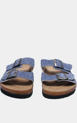 PrettyLittleThing Slides*Printed Denim Buckle Strap Slides