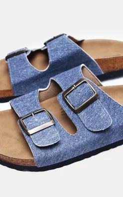 PrettyLittleThing Slides*Printed Denim Buckle Strap Slides