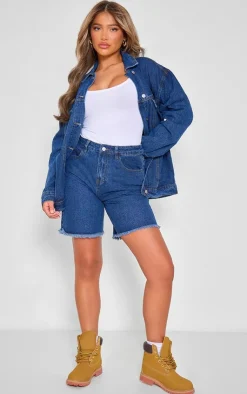 New PrettyLittleThing Raw Hem Denim Jorts Indigo