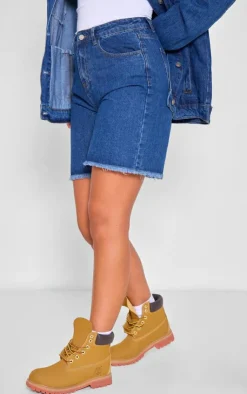 New PrettyLittleThing Raw Hem Denim Jorts Indigo