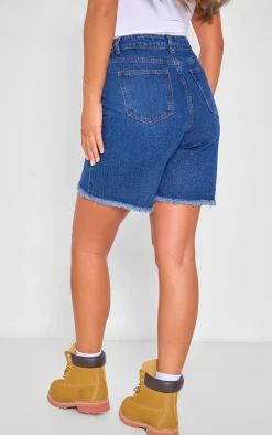New PrettyLittleThing Raw Hem Denim Jorts Indigo