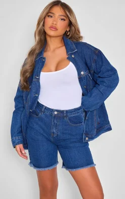 New PrettyLittleThing Raw Hem Denim Jorts Indigo