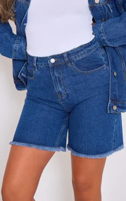 New PrettyLittleThing Raw Hem Denim Jorts Indigo