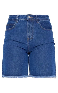 New PrettyLittleThing Raw Hem Denim Jorts Indigo