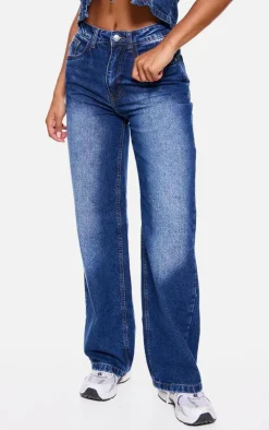Clearance PrettyLittleThing Straight Leg Denim Jeans Indigo