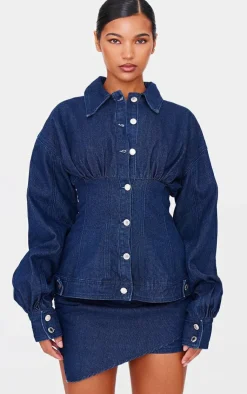 New PrettyLittleThing Tailored Style Long Sleeved Denim Shirt Indigo