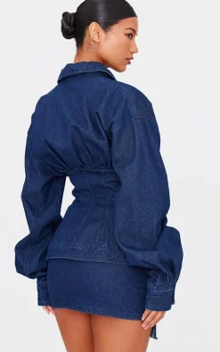 New PrettyLittleThing Tailored Style Long Sleeved Denim Shirt Indigo