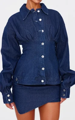 New PrettyLittleThing Tailored Style Long Sleeved Denim Shirt Indigo